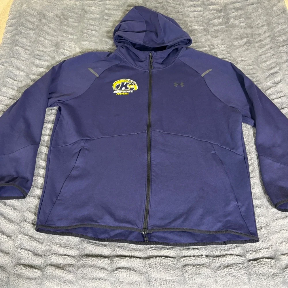 Under Armour Kent State Football Full Zip Hoodie Navy Blue Mens 2XL Jacket AQ649